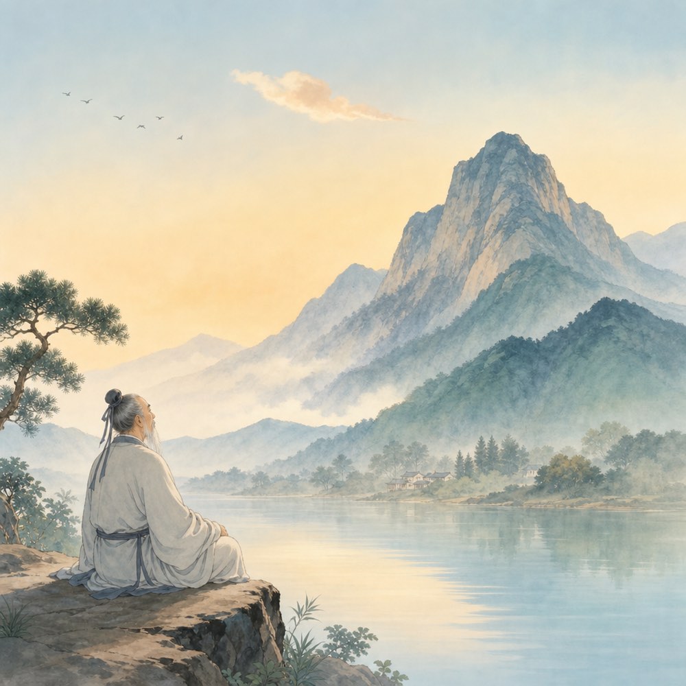 《独坐敬亭山》诗意配图