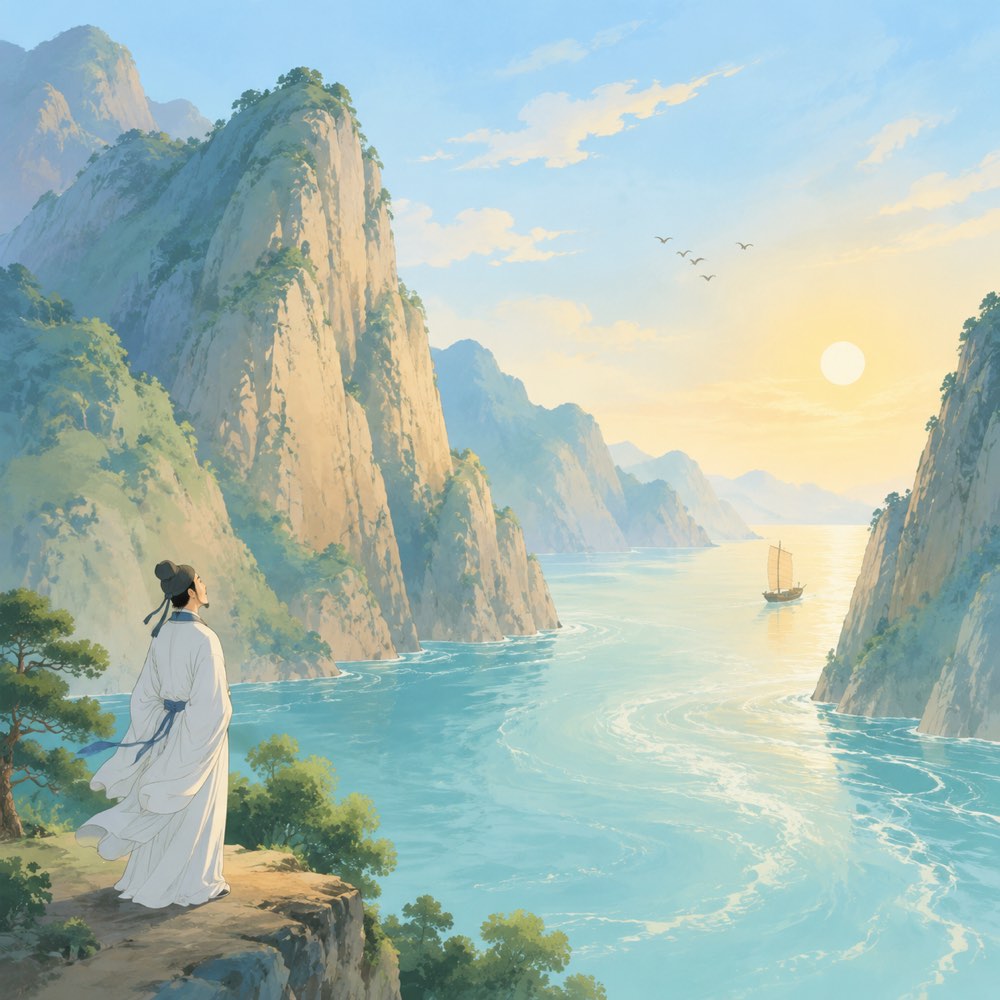 《望天门山》诗意配图