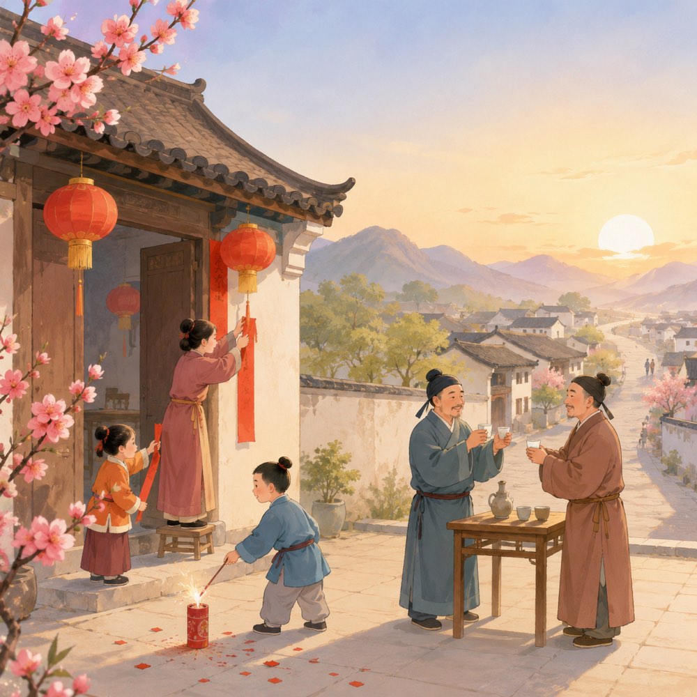 《元日》诗意配图