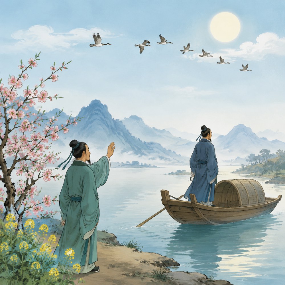 《人日思归》诗意配图