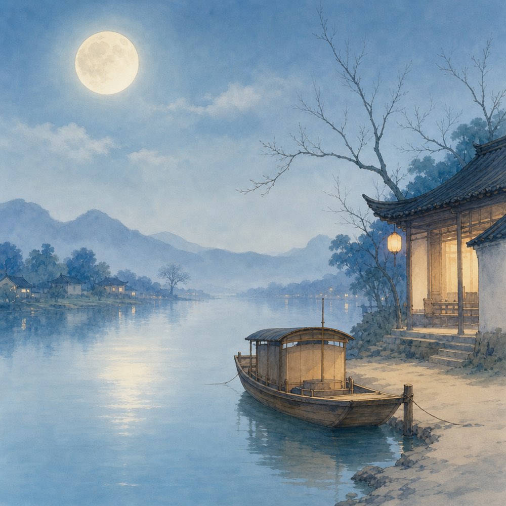 《泊秦淮》诗意配图