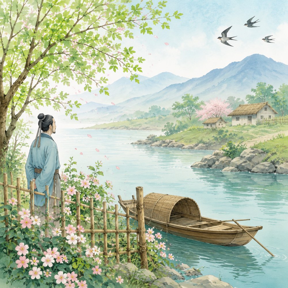 《溪居即事》诗意配图