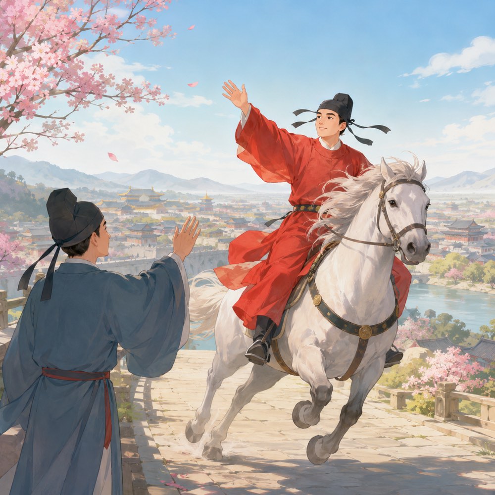 《登科后》诗意配图