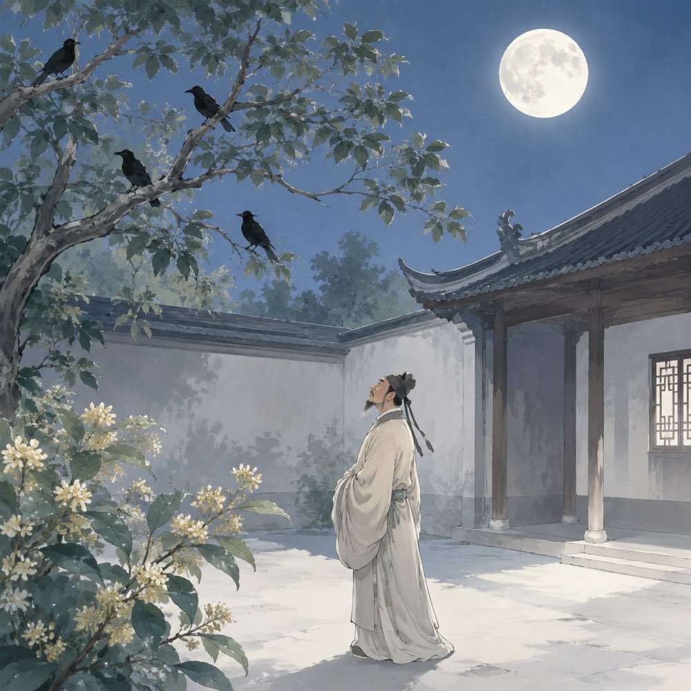 《十五夜望月寄杜郎中》诗意配图