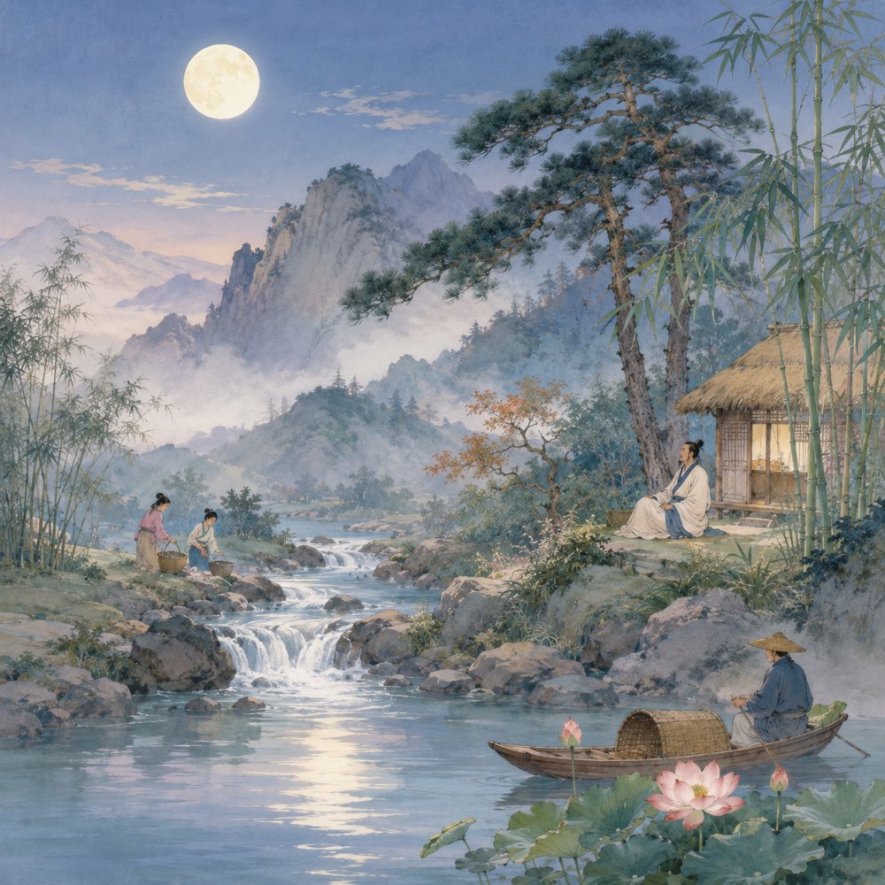 《山居秋暝》诗意配图