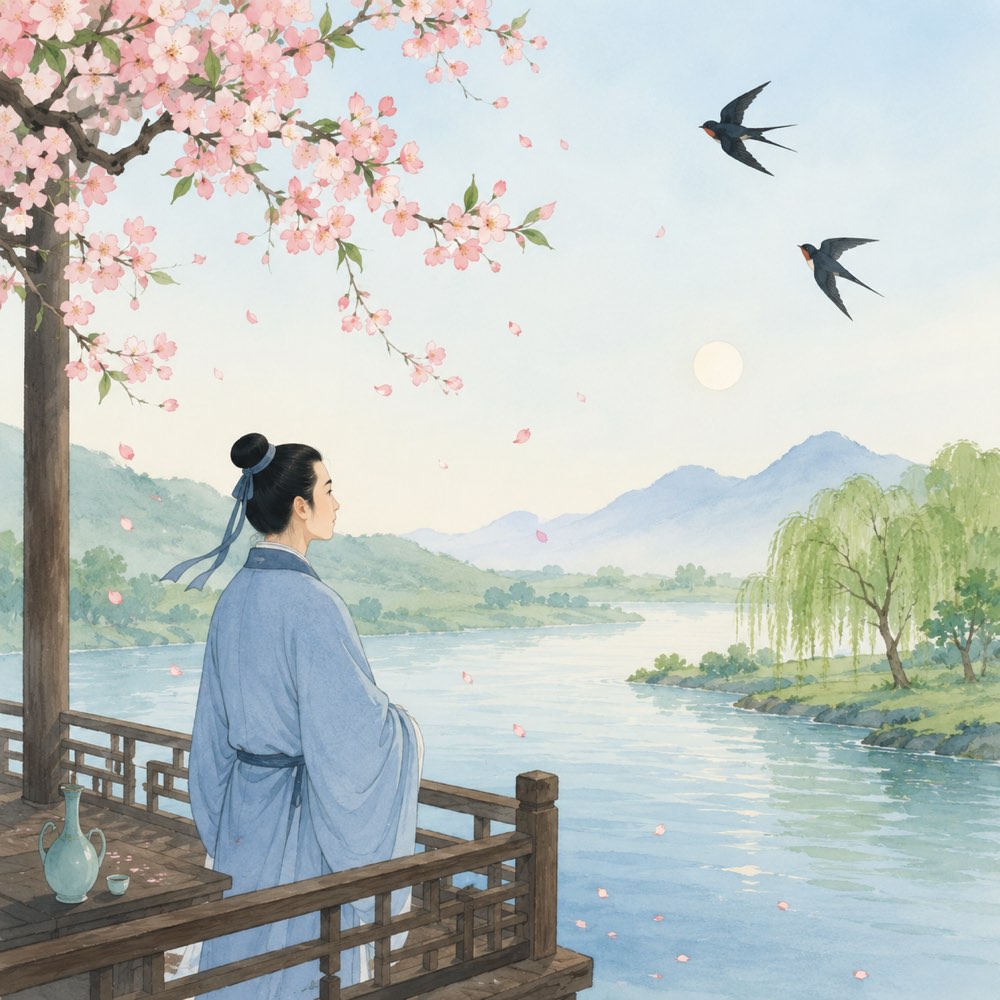 《浣溪沙·一曲新词酒一杯》诗意配图