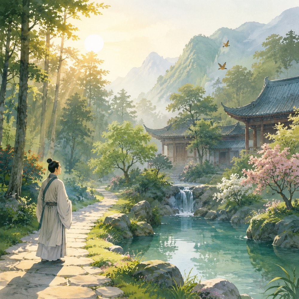 《题破山寺后禅院》诗意配图