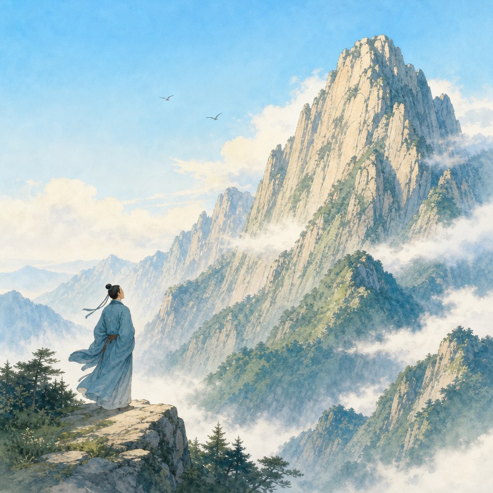 《望岳》诗意配图