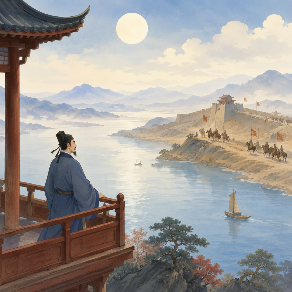 《登岳阳楼》诗意配图