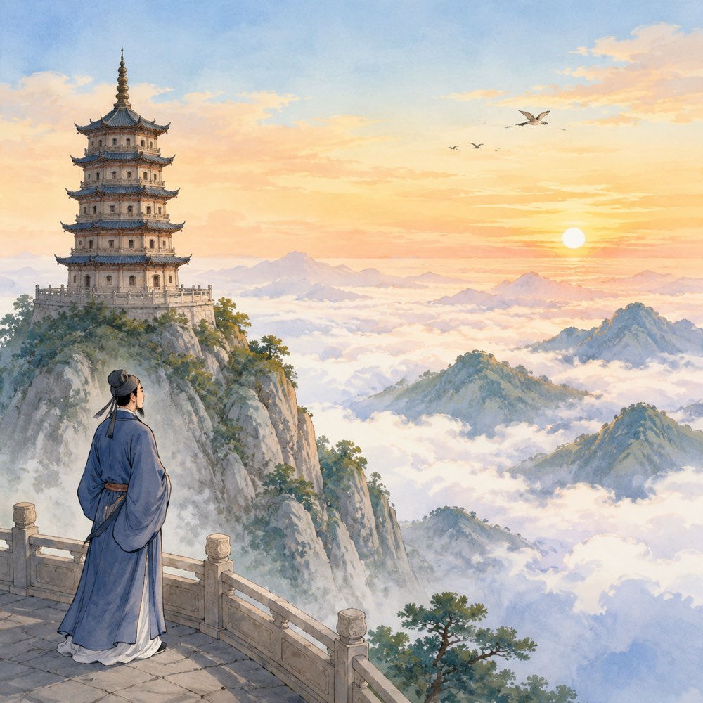 《登飞来峰》诗意配图