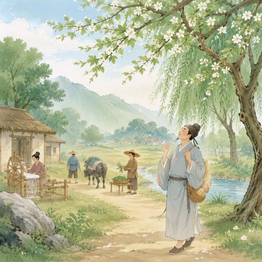 《浣溪沙·簌簌衣巾落枣花》诗意配图