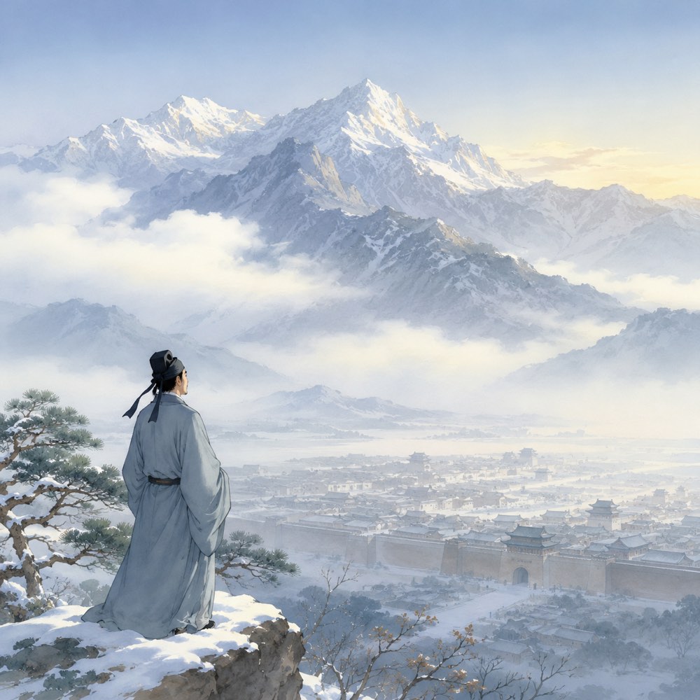 《终南望余雪》诗意配图