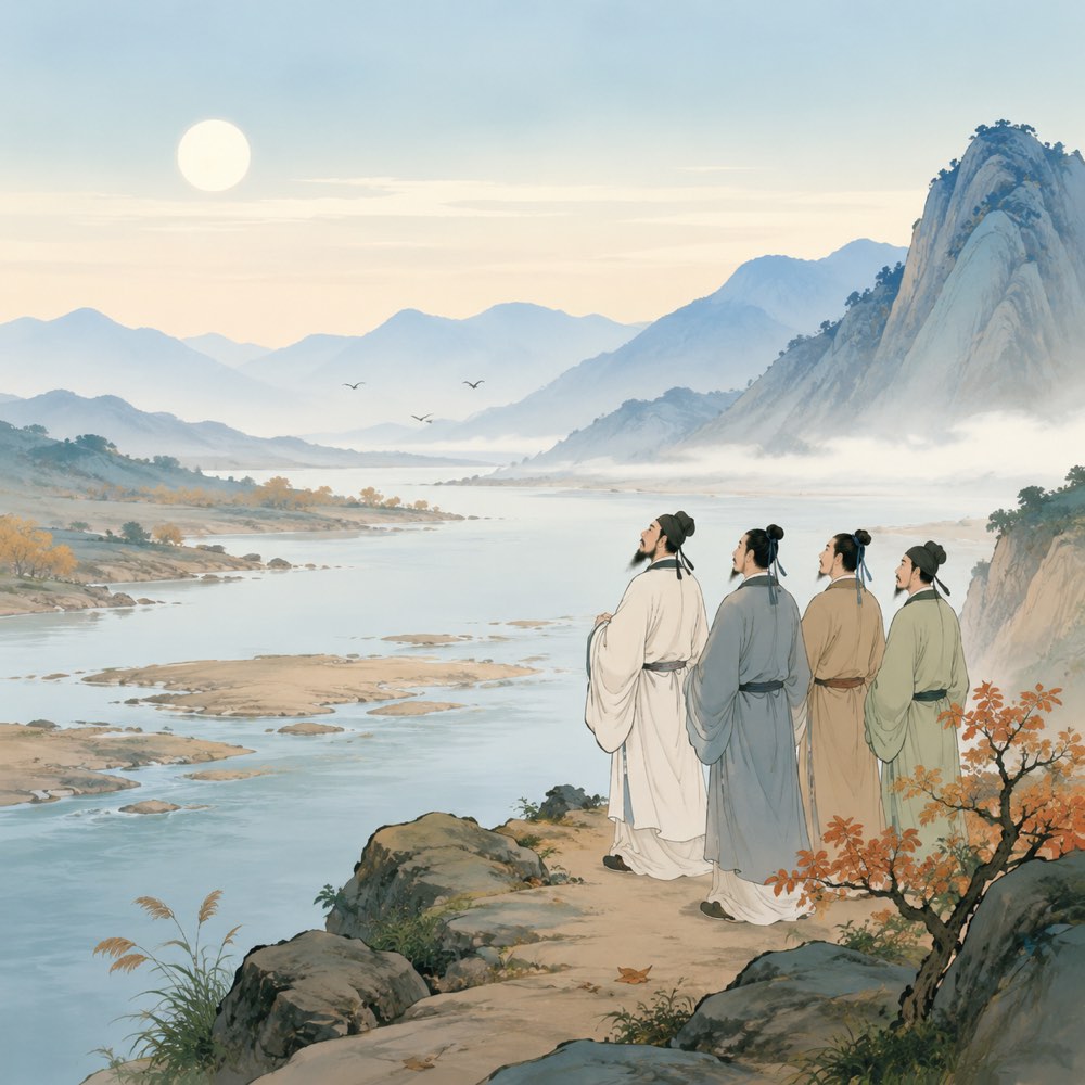 《与诸子登岘山》诗意配图