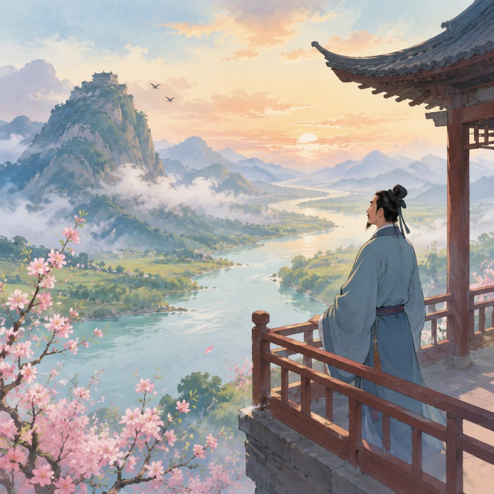 《登楼》诗意配图
