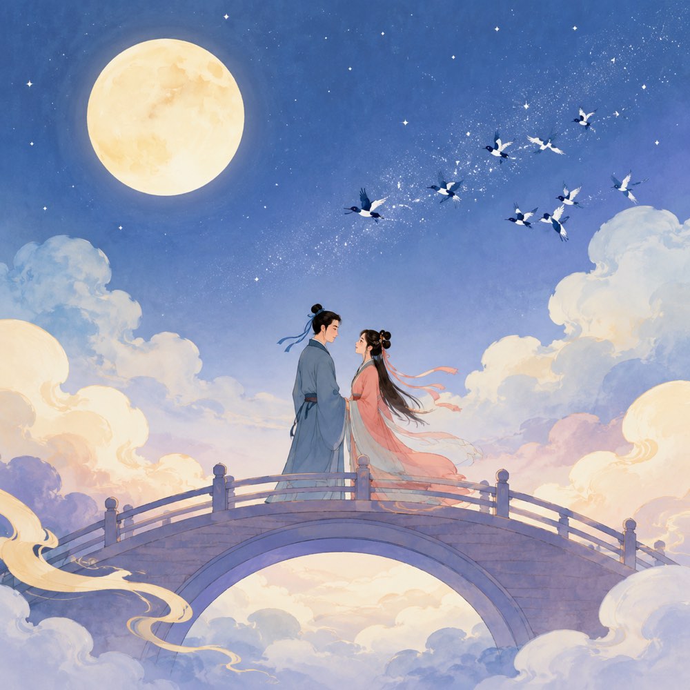 《鹊桥仙·纤云弄巧》诗意配图